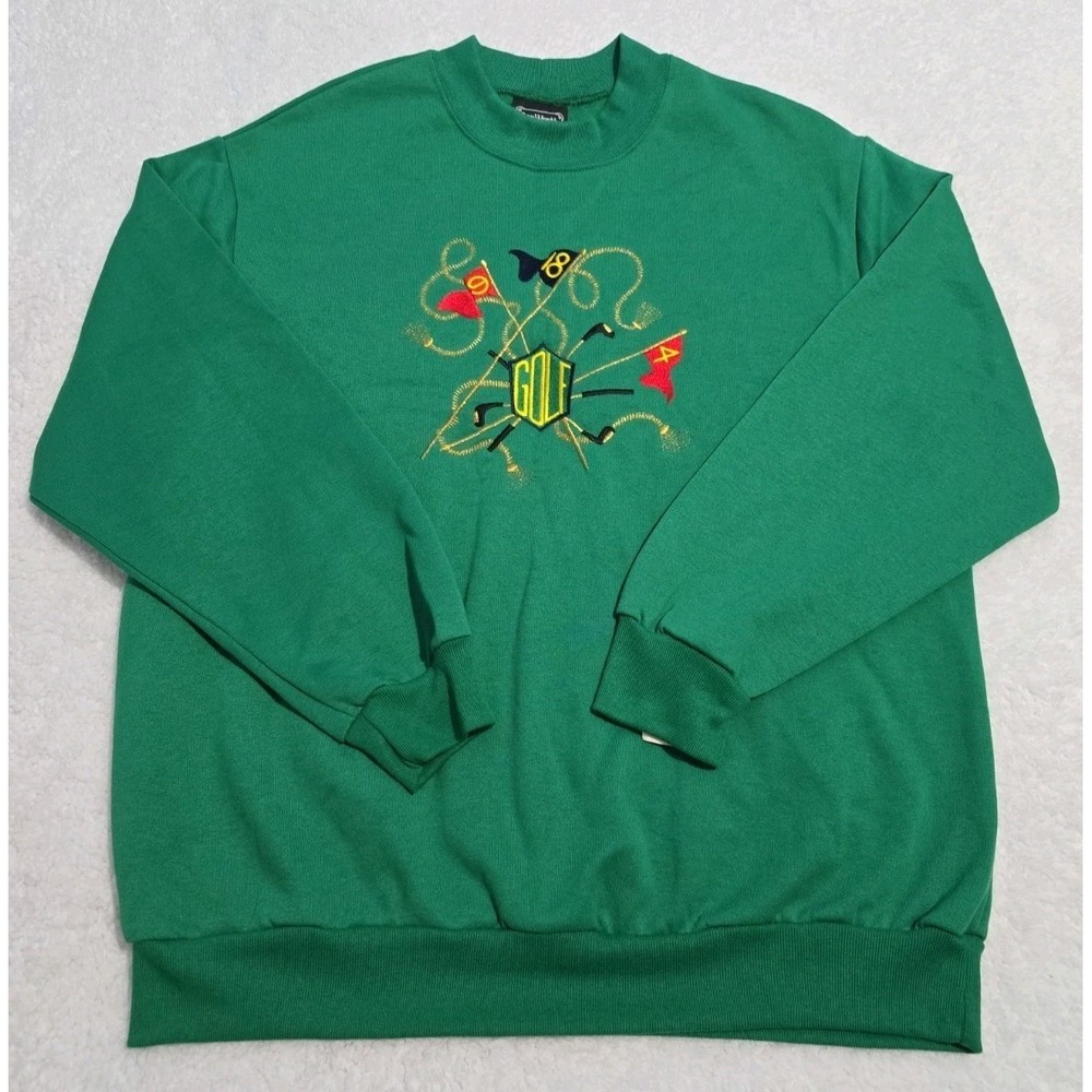 VTG Bon Worth Embroidered Golf Crewneck Sweatshirt Green Size L